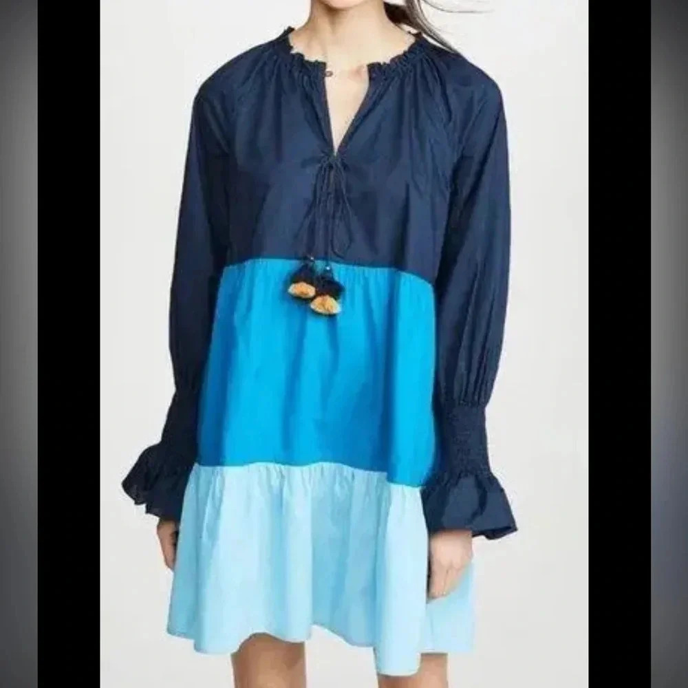 Figue Bella Short Dress Blue Color Block Size L